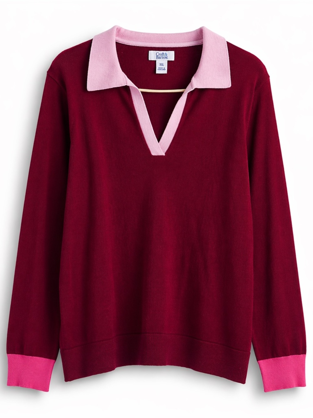 Croft & Barrow Burgundy Pink Rugby Sweater XXL Plus Size Collared Knit